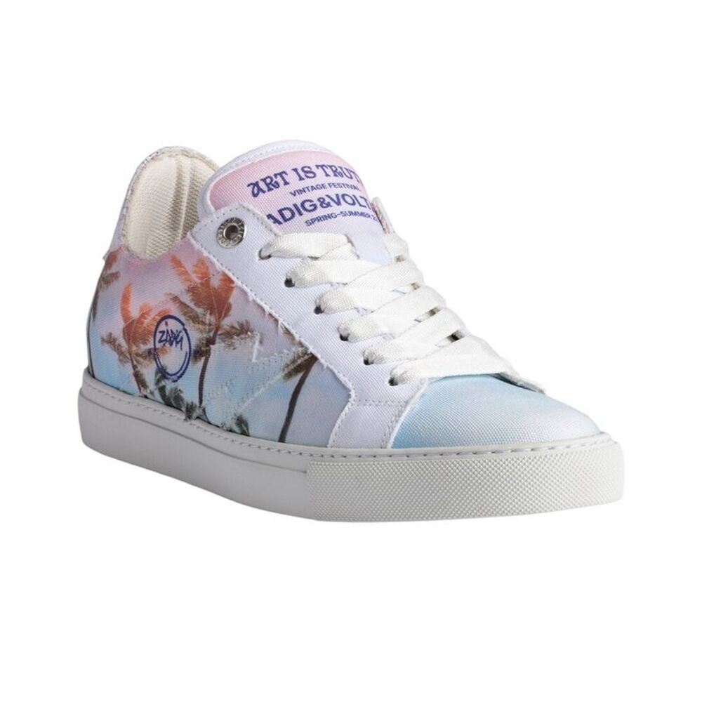 Zadig & Voltaire La Flash Palm Tree Leather Sneaker, White